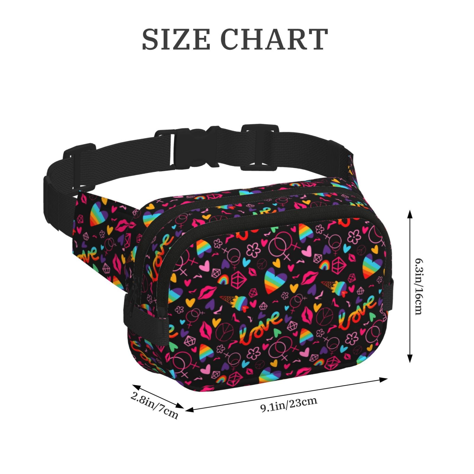 Picia Lgbt Rainbow For Pride Print Square Double-Layer Waist Bag Mini Adjustable Waist Belt Bag Exercise Running Travel Hiking