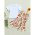 thumbnail image 4 of Bagilaanoe 2pcs Toddler Baby Girls Long Pants Set Letter Print Short Sleeve T-Shirt Tops + Floral Flared Trousers 6M 12M 18M 24M 3T 4T Kid Casual Outfits, 4 of 8