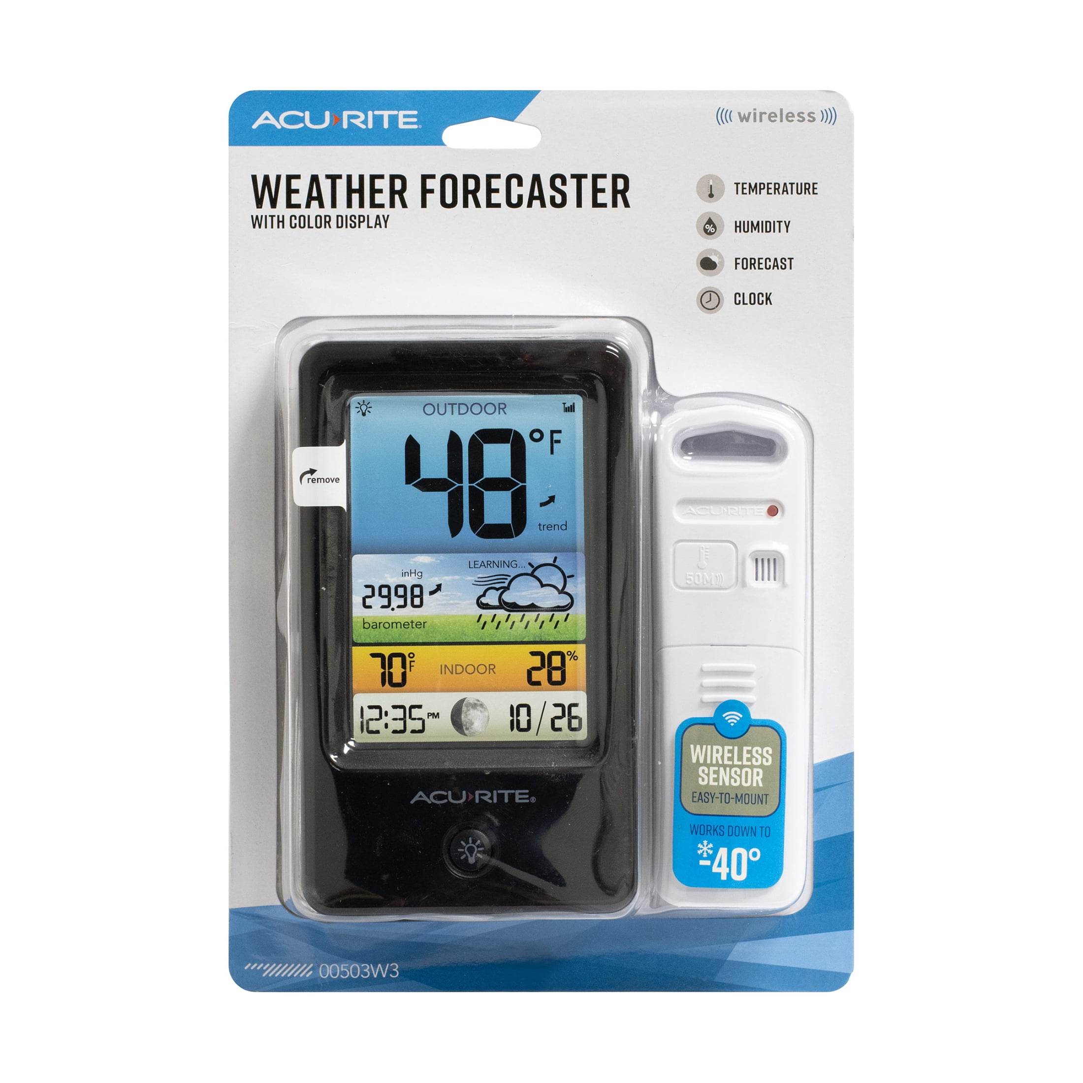 AcuRite Color Forecaster with Temperature and Humidity Gauge, LCD Display, includes Outdoor Weather Sensor (00503)