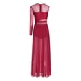 thumbnail image 4 of MSemis Womens Modern Lyrical Dance Dress Shiny Rhinestones Side Split Sheer Mesh Dresses Burgundy&Black XXL, 4 of 7