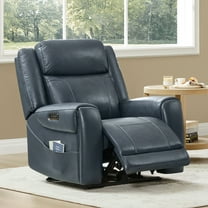 Spruce & Spring Wall Hugger Genuine Leather Power Recliner with Headrest, Navy