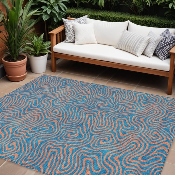 HomeRoots 599841 8 x 10 ft. Teal Blue & Pink Abstract Washable Indoor & Outdoor Rectangle Area Rug