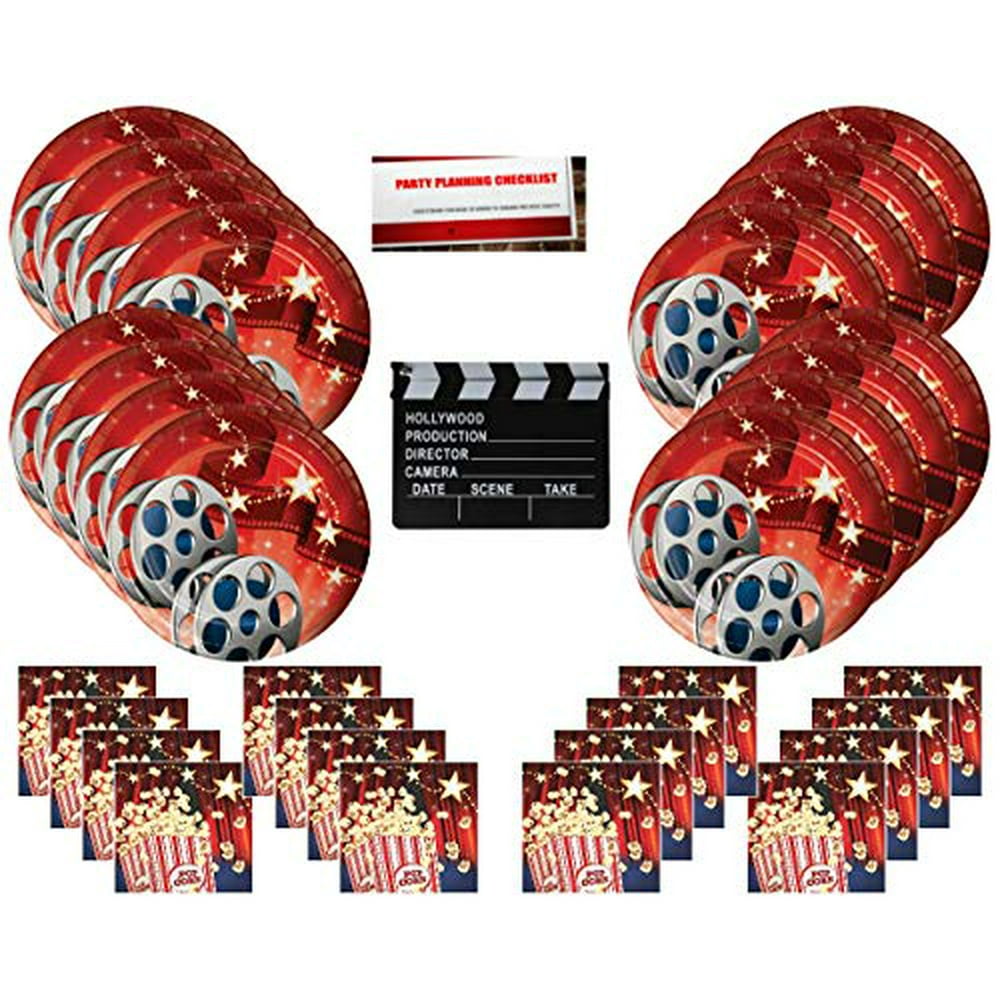 Hollywood Movie Party Supplies Bundle Pack for 16 guests (Bonus 7 Inch