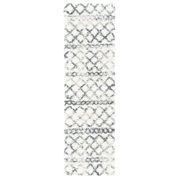 SAFAVIEH Fontana Daniel Diamond Shag Runner Rug, Ivory/Grey, 2'3" x 6'