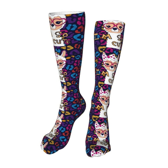 Honeii Llama Alpaca Print Calf Socks Sports Socks Seamless Toe, Trouser Socks,Knee High Long Socks for Women and Men-One Size