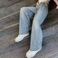 thumbnail image 7 of ZHANGDER Girls Jeans Denim Wide Leg Baggy Pants Kids Clothes Heart Pattern High Waist Denim Pants Y2K Trendy Tween Streetwear, Light Blue 15-16 Years, 7 of 7