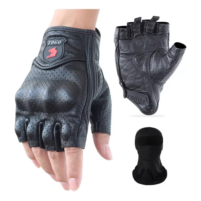 Guantes De Moto Transpirables Con Medio Dedo, 100% Piel De C