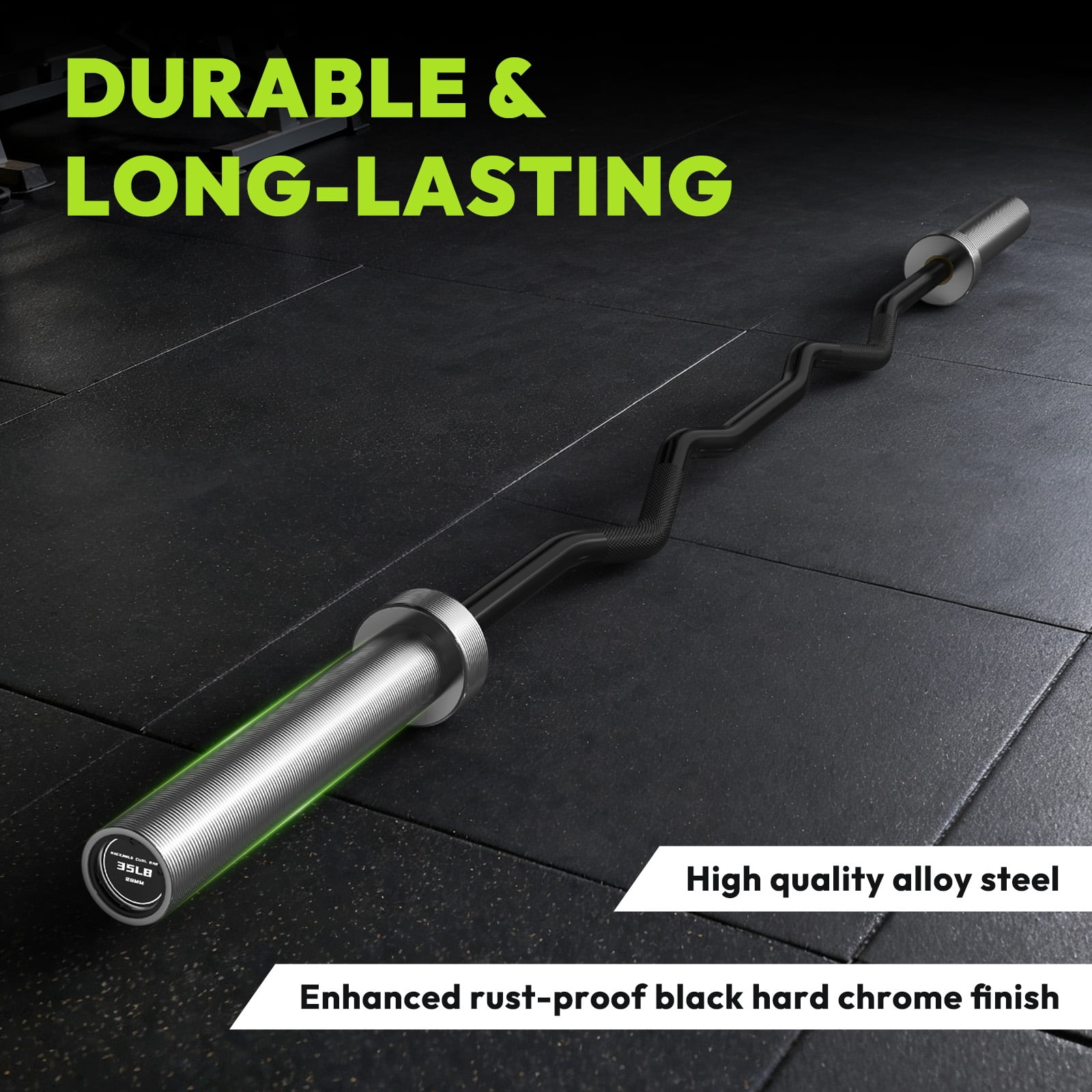 HANDBODE Olympic EZ Curl Barbell Bar 74", 2 inch 6.2 ft Curl Bars for Weightlifting, Squats, Hip Thrusts, Biceps, 500 lb Weight Capacity, Home Gym Weight Bar, Strength Training, Black & Silver