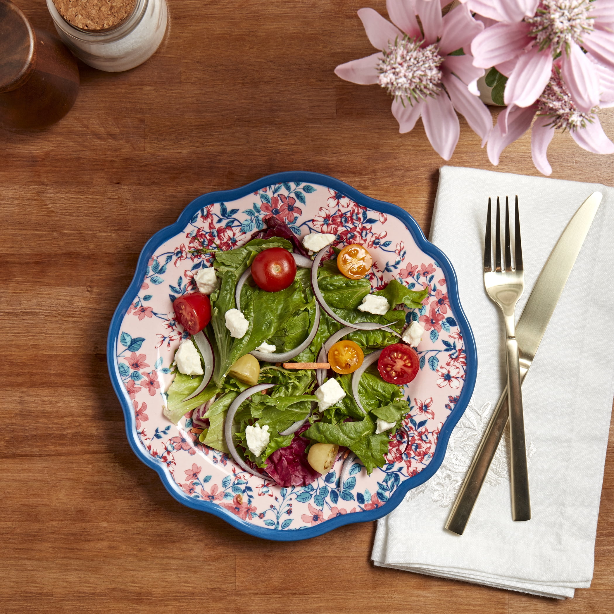 (2 pack) The Pioneer Woman Pretty Posies 8.75" Salad Plate - Blue Floral Stoneware