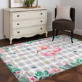 thumbnail image 3 of Pink Flamingo Area Rugs 4'x6', Washable Small Throw Rugs for Office Bathroom, Green Summer Tropical Botanical Grey Plaid Indoor Outdoor Rug Non-Slip Low Pile Carpet Runner Reversible Floor Mats, 3 of 8