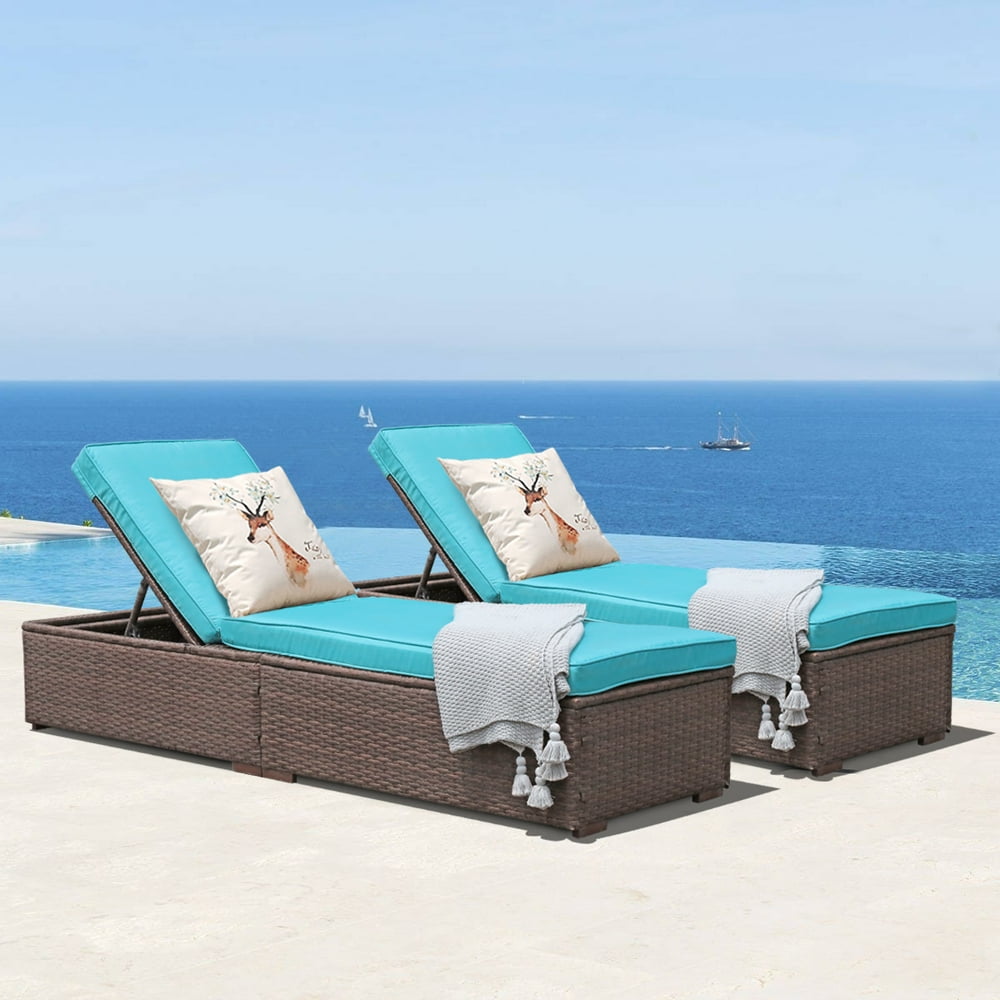 Patiorama Set of 2 Patio Chaise Lounge Chair, Outdoor Pool Beach Brown