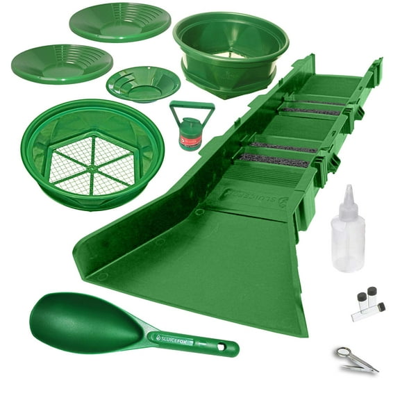 Sluice Fox 14 Piece Gold Pan Panning Kit - Sluice Box; Classifiers; Pans; Tweezers; Vials