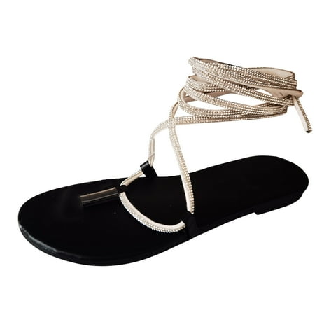 

adviicd Womens Cute Flats Shoes Flip Lace Summer Toe Women s Flats Shoes Up Round Crystal Womens Memory Foam Flats Shoes Size 6