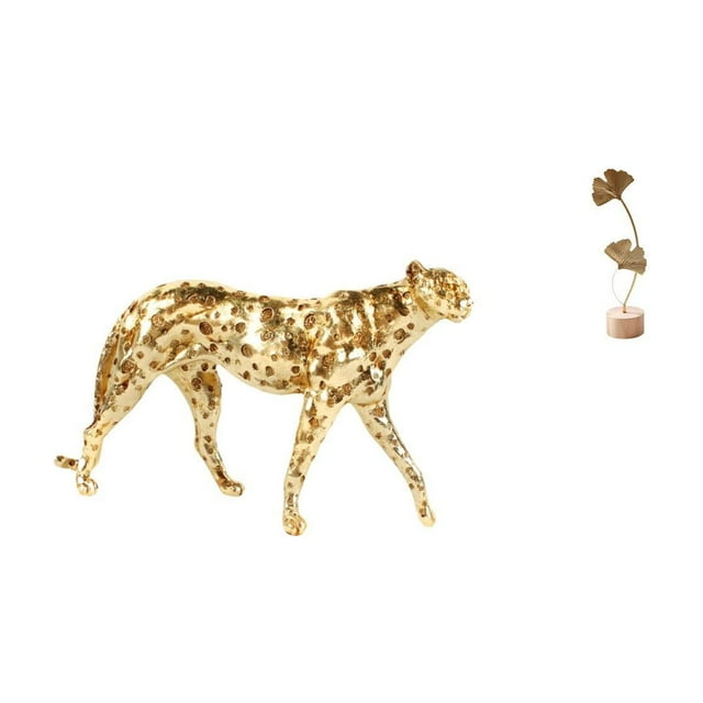 Figura de guepardo,Figura de guepardo dorado,adorno de escritorio moderno,Escultura de hojas,Estatua de hoja de metal Escultura de hoja Decoración del hogar,Figura de hoja artística con