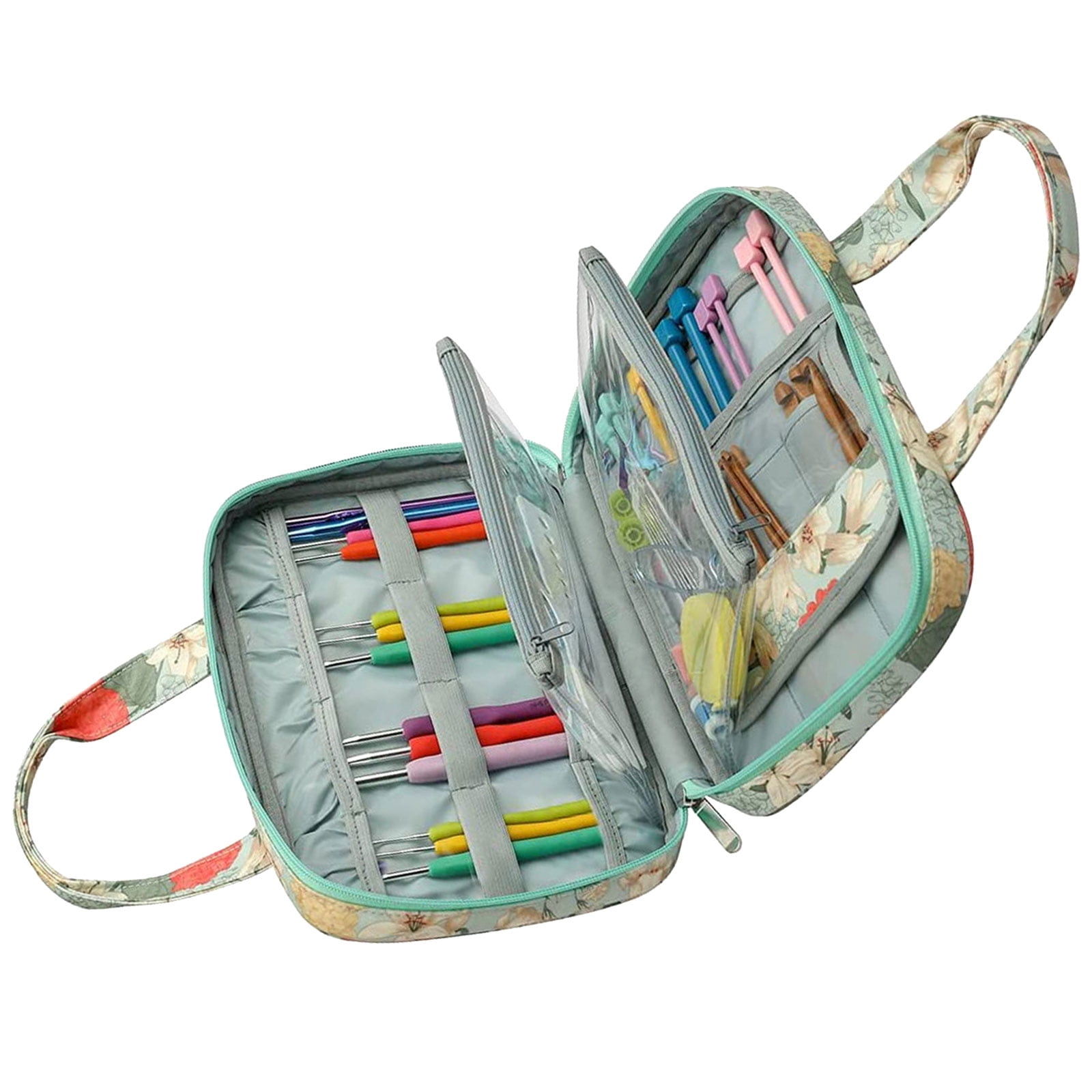 Crochet Hook Case Knitting Needle Case with Double Handle Crochet Needle Hook Organiser Portable Travel Storage Bag