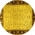 thumbnail image 1 of Ahgly Company Machine Washable Indoor Round Oriental Yellow Traditional Area Rugs, 4' Round, 1 of 4