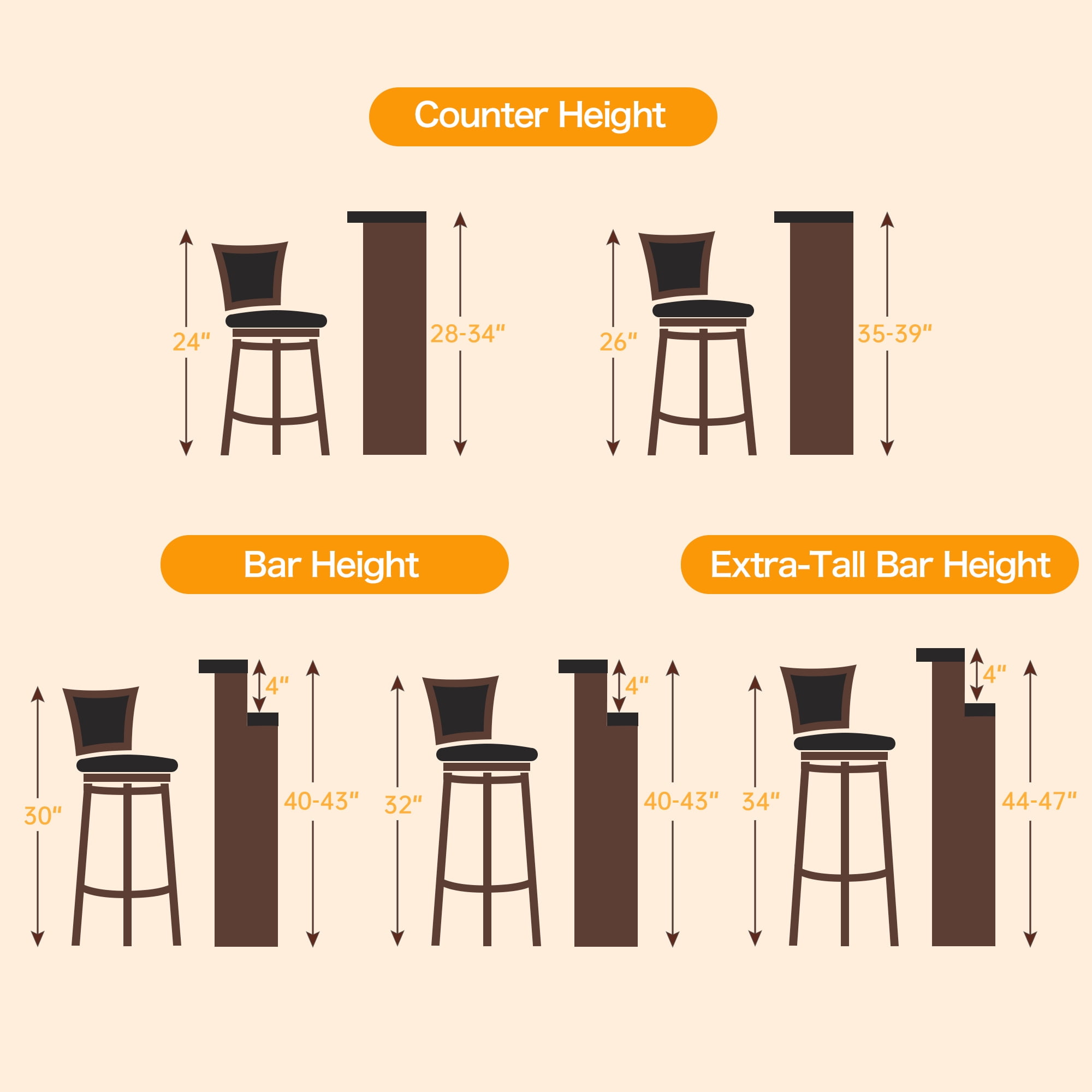 TrumanPick 32 Inch Counter Height Bar Stool Set of 2 Swivel Barstools with Back Chair Seat for Kitchen Dinning room, Cappuccino Finish