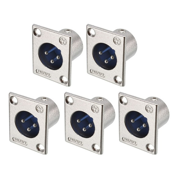 Uxcell 3-Pin XLR Male Jack Panel Mount For Microphone Connector Adapter Silver Tone 5Pcs