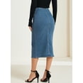 thumbnail image 3 of DARING DIVA Women's Denim Front Slit Zipper Bodycon Midi Jean Skirt S Blue, 3 of 6