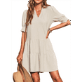 thumbnail image 2 of Women'S Pleated Mid Sleeve Dress Creamy White L, 2 of 7