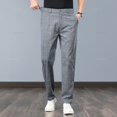 thumbnail image 2 of Pantalones finos elásticos de trabajo a cuadros clásicos de alta calidad de verano para hombre, moda de negocios, pantalones formales informales de fiesta en gris y negro para hombre 38, 2 of 5