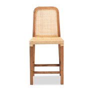 bali & pari Caspia Rattan and Mahogany wood Mid-Century Counter Stool, Natural Brown