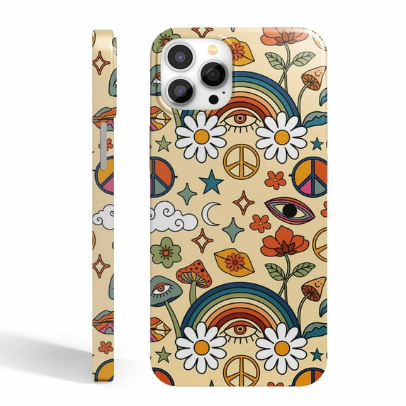 Tobelint Case for iPhone 14 Pro,Retro Flower Mushroom Pattern Case with Side Print,Slim Bumper Full Cover
