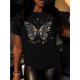 thumbnail image 1 of Women's Butterfly Print T-Shirt – Short Sleeve, Round Neck, Casual Summer Top with Sparkling Rhinestone Design, Lightweight Cotton Fabric for Casual Attire, 1 of 6
