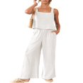 thumbnail image 4 of Women‘s 2 Piece Outfits Square Neck Cotton Tank Crop Top Wide Leg Pants Matching Lounge Set Tracksuit Pockets, 4 of 8