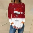 thumbnail image 2 of GERsome Christmas Shirts Women's Long Sleeve Crew Neck Shirts Loose Casual Tee T-Shirt Red White Color Block Christmas Wine Glasses Printed Xmas Pullover Top, 2 of 5
