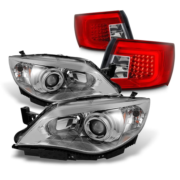 AKKON - For 08-11 Subaru Impreza | 12-14 WRX LED Bar Style Tail lights Red Housing   Chrome Projector Headlight