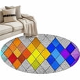 thumbnail image 2 of Abstract Geometric Round Living Room Rugs 3.3 ft, Modern Gradient Argyle Glass Colored Blocks Washable Area Rug with Non-Slip Sturdy Edge Binding Round Front Door Mat Floor Carpet for Entryway, 2 of 9