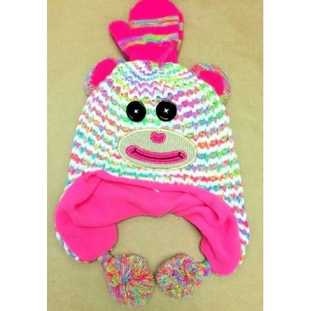 Capelli New York Girl's Monkey Knit Earflap Hat & Magic Glove 2pc set (Infant)