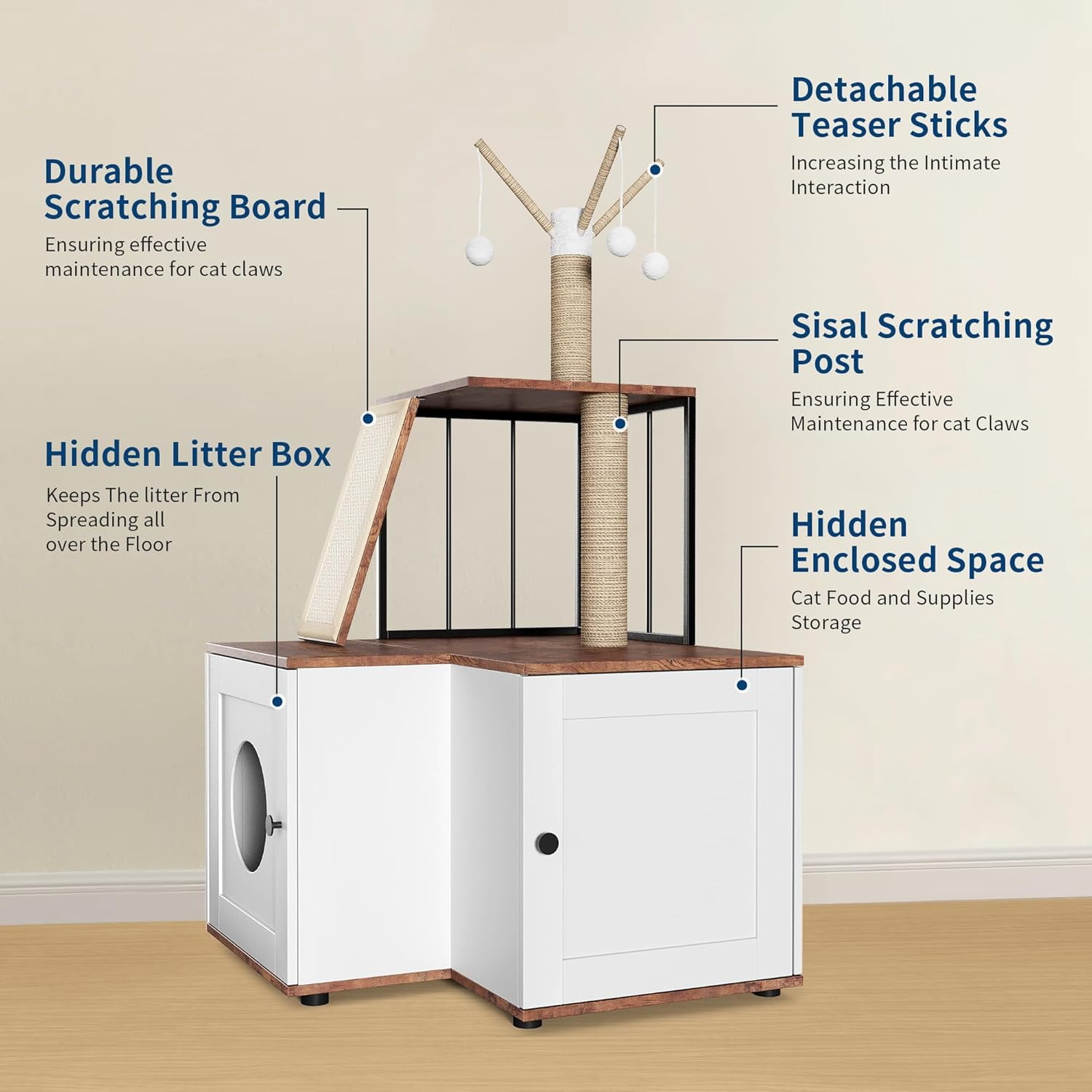 2 In 1 Large Cat Tree Litter Box Enclosure Hidden Litterbox, 48.8'' Tall Cat Tower