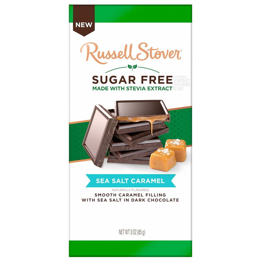 Russell Stover Sugar Free Dark Chocolate Sea Salt Caramel Tile Bar3.0oz