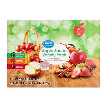 Great Value Apple Sauce Variety Pack, 38.4 oz, 12 Pouches