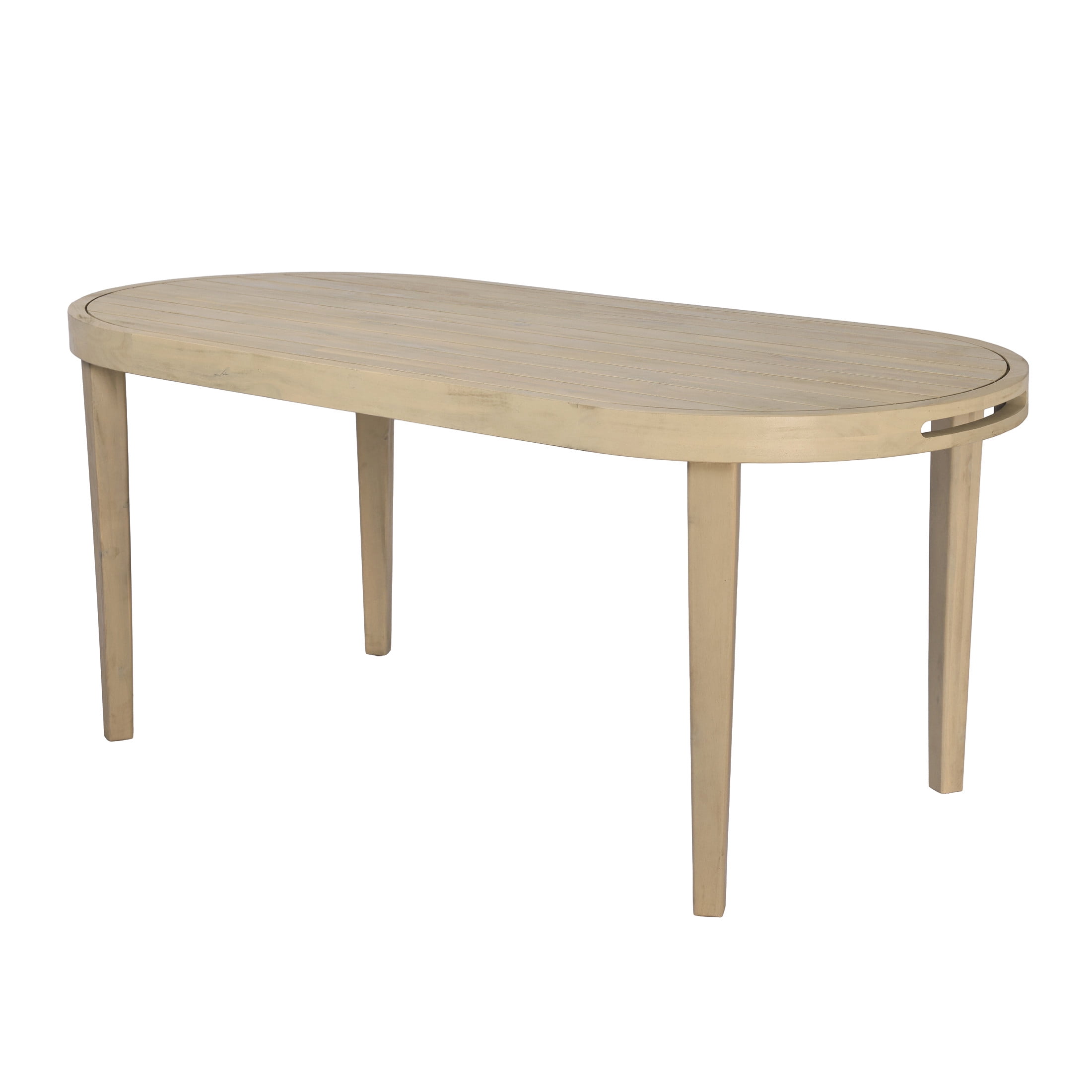 Christopher Knight Home 70" Oval Acacia Wood Outdoor Dining Table, Slatted Top, Weathered Finish, Light Teak