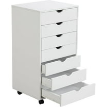 YEXJ Drawer Chest File Cabinet, Wood Dresser Under Desk Storage, Mobile Printer Stand with Lockable Wheels For Home Office Study, White, 7-Drawers