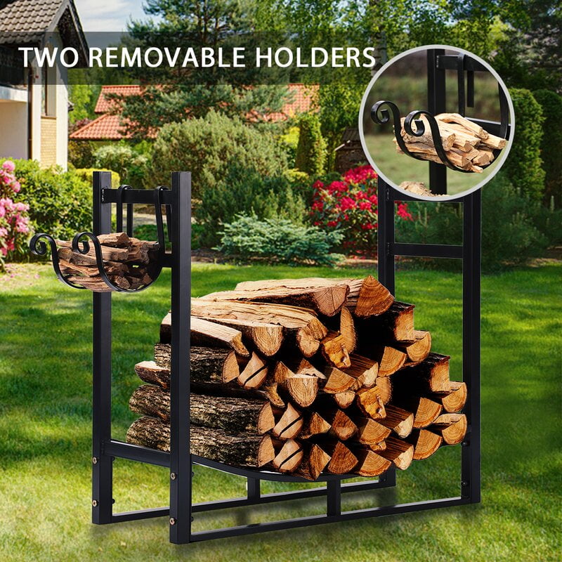 33" Firewood Rack Stand, Heavy Duty Metal Firewood Logs Holder for
