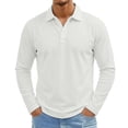 thumbnail image 3 of Mens Solid Collared Long Sleeve Polo Shirt Three Button Neck Lightweight Casual Outdoor Golf Shirts Purple Pink M, 3 of 8