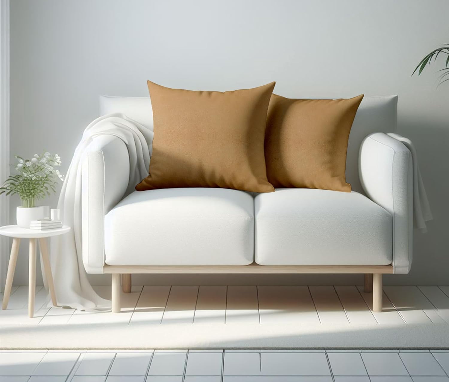 A1HC Hypoallergenic Down Alternative Pillow Inserts, 20x20 in, Square, Pack of 2, Mocha