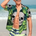 thumbnail image 7 of Pofeuu Skull and Palm Leaves Print Hawaiian Shirt for Men Sleeves Casual Button Down Summer Beach Dress Shirts T-Shirts,X-Large, 7 of 7