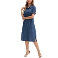 thumbnail image 4 of Vestido de camisa de mezclilla para mujer INSPIRE CHIC, de manga corta, con botones, casual, midi, azul marino, talla S, 4 of 5