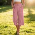 thumbnail image 4 of Yuanlook Women's Cropped Wide Leg Pants, Elastic Waist Large Patch Pockets Relaxed Capri Pants for Casual Outings and Weekend Gatherings S‑XXL, 4 of 9