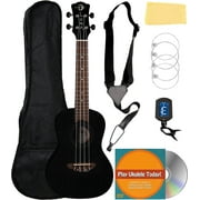 Luna Vintage Mahogany Concert Ukulele - Black Satin Bundle with Gig Bag, Strap, Tuner, Strings, Austin Bazaar Instructional DVD, and Polishing Cloth