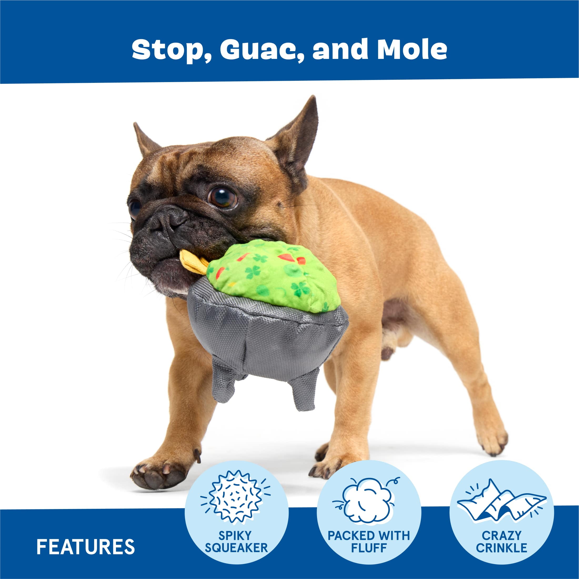 BARK Stop, Guac, and Mole Guacamole Plush Food Dog Toy, Medium