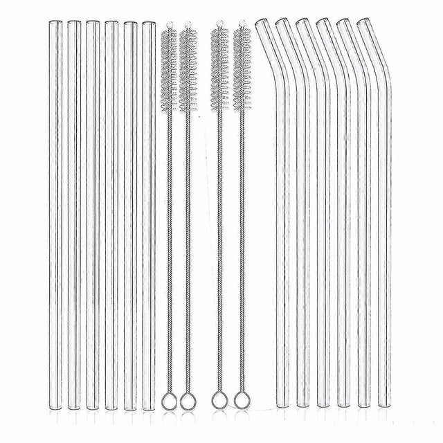 12-Pack Durable Clear Glass Straws, Includes Straight and Bent Designs for Everyday Use