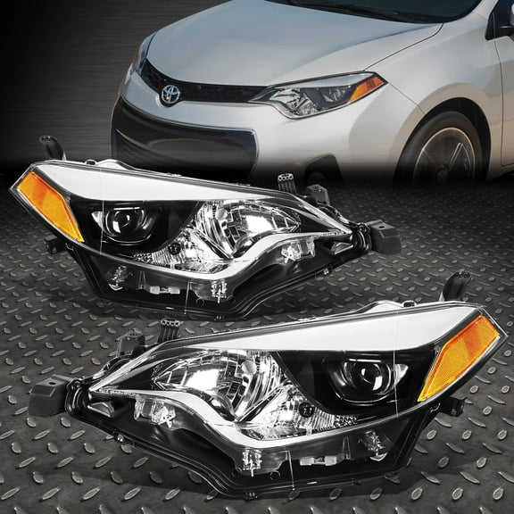 NUVISION for 14-16 Toyota Corolla OE Style LED Projector Headlight Assembly Chrome/Amber