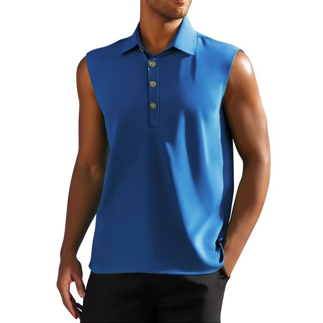 pstuiky Camisetas sin mangas para hombre, Chaleco informal sin mangas con botones y cuello abatible para hombre, de color liso, para verano Chaleco de hombre s