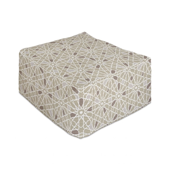 Ambesonne Oriental Rectangle Pouf, Classical Oriental Motif Repetition in Neutral Colors, Under Desk Foot Stool for Living Room Office Ottoman with Cover, 25", Pale Sepia, Pale Tan